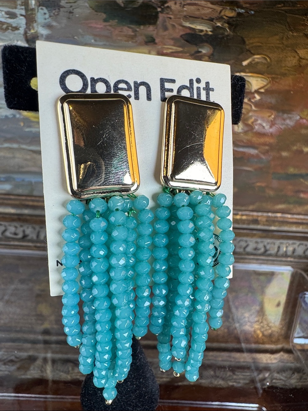 0703-Open‎ Edit Turquoise Beaded Fringe Drop Earrings